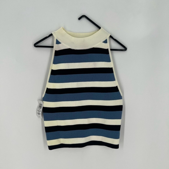 Babaton Sculpt Striped Knit Halter Mock Neck Thick Tank Top - Picture 1 of 8